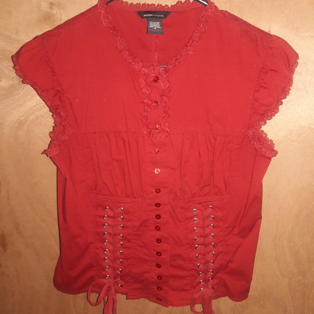 MODA INTERNATIONAL Red lace up corset top